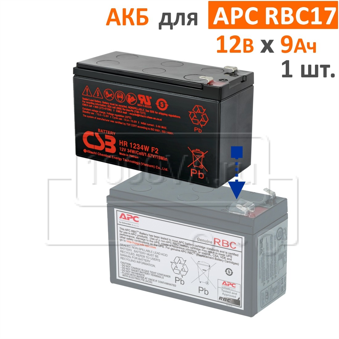 CSB, BB Battery Комплект аккумуляторов для APC RBC17